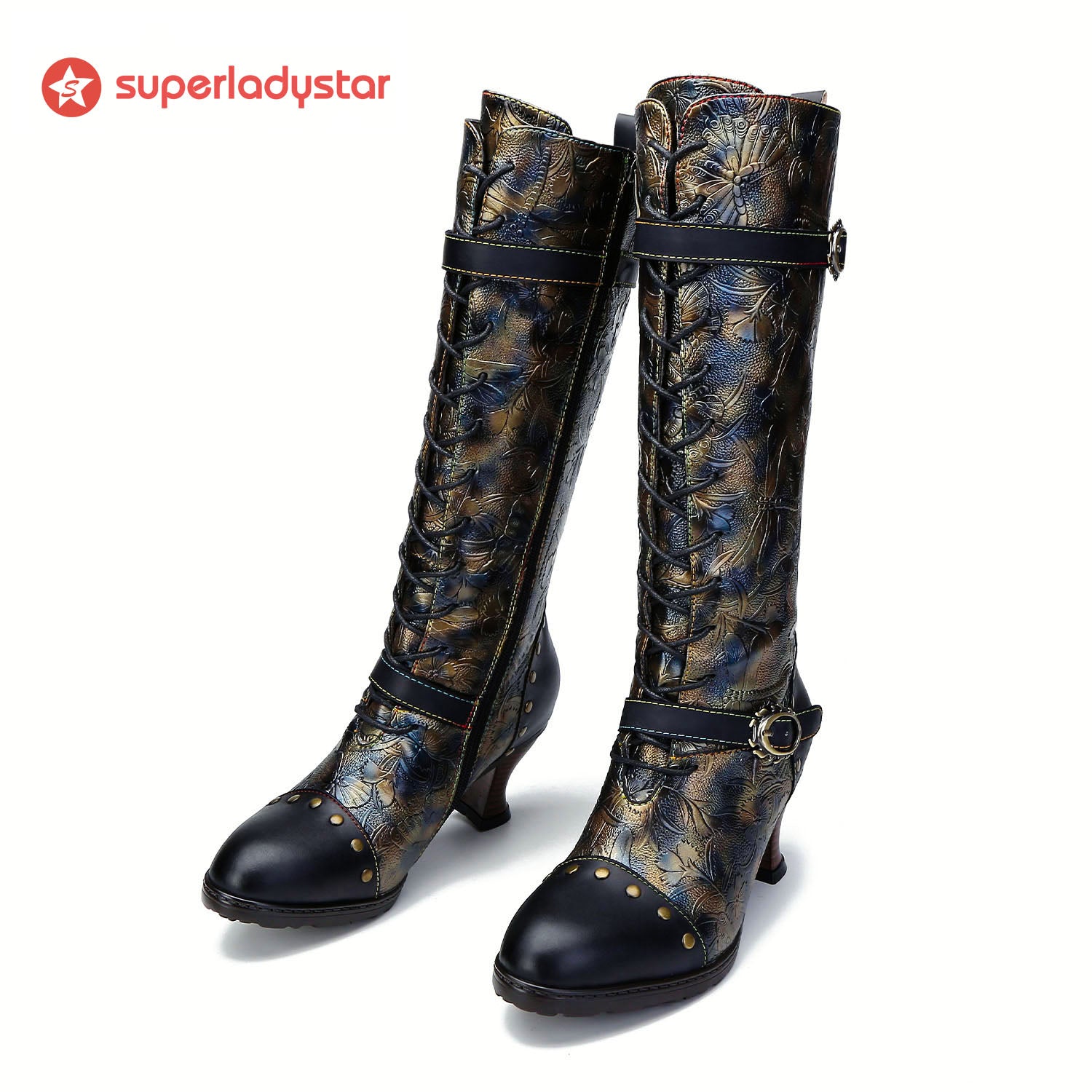 Warm Embossed Real Leather Dragonfly Boots