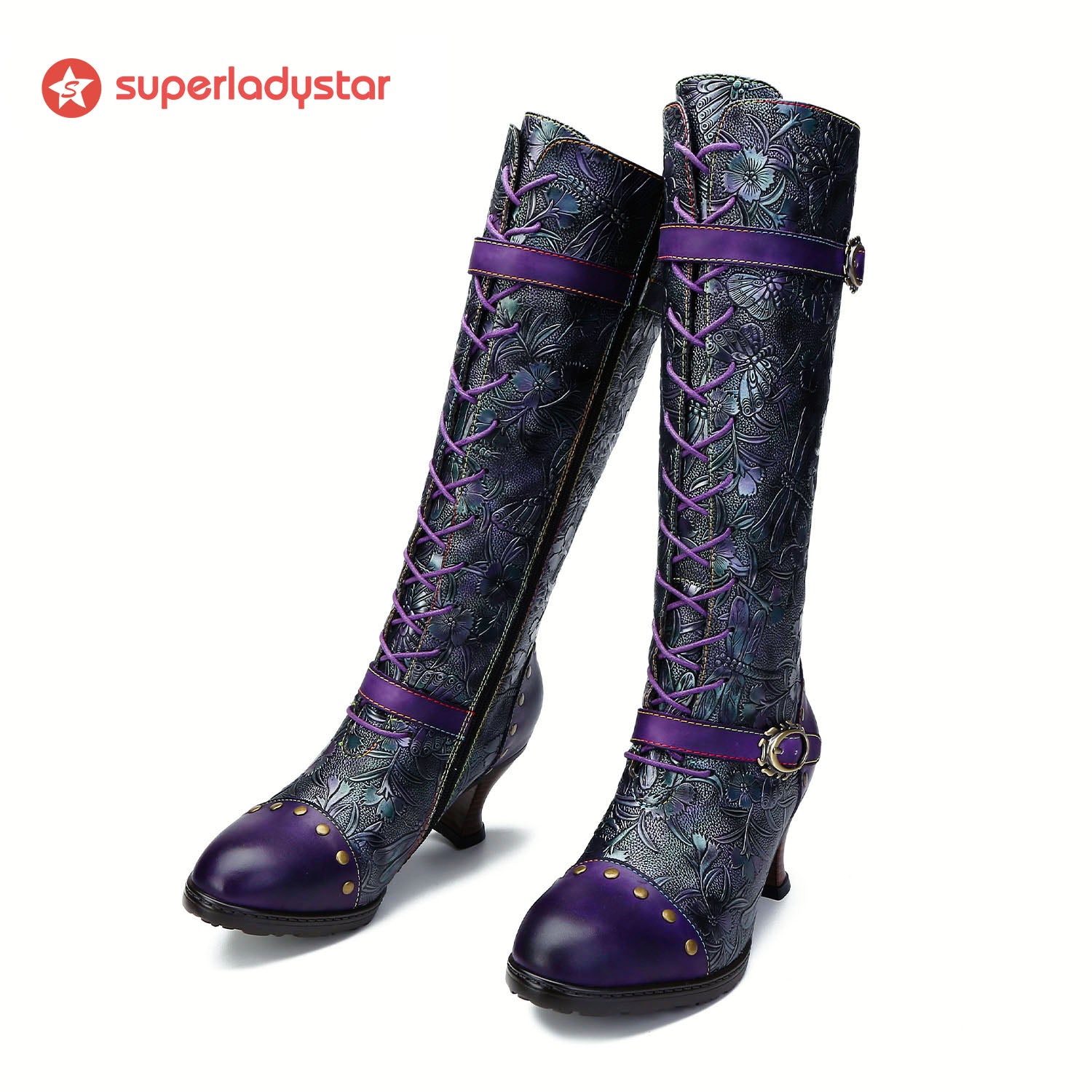 Warm Embossed Real Leather Dragonfly Boots