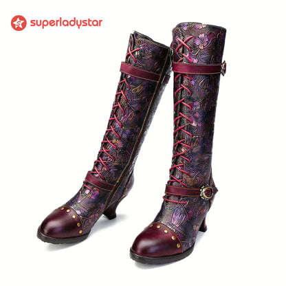 Warm Embossed Real Leather Dragonfly Boots