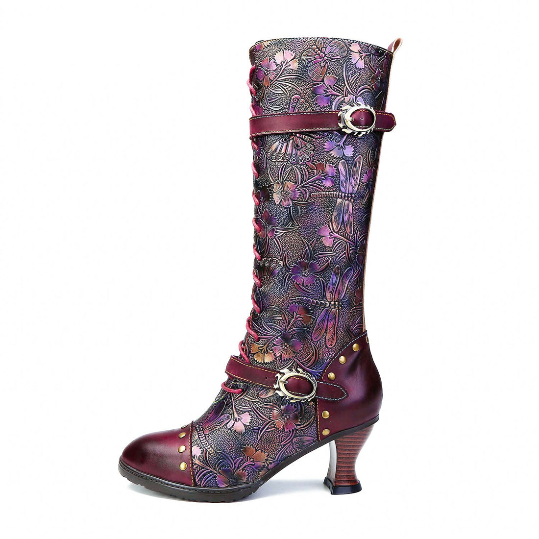 Warm Embossed Real Leather Dragonfly Boots