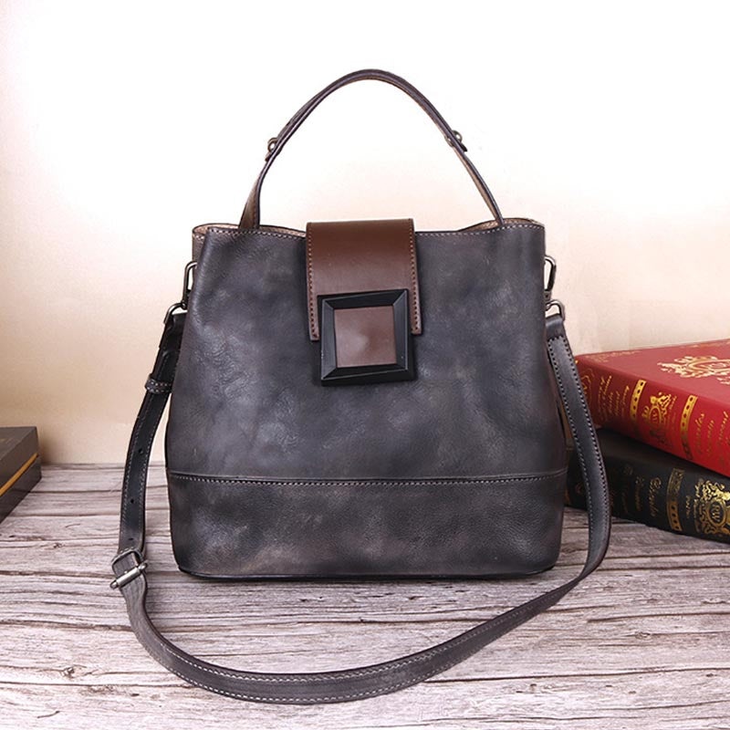 Retro echte Lederhandtasche Crossbody Tasche