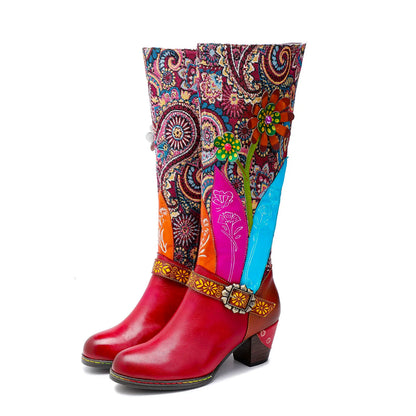 Vintage Handmade Floral Embossed Boots