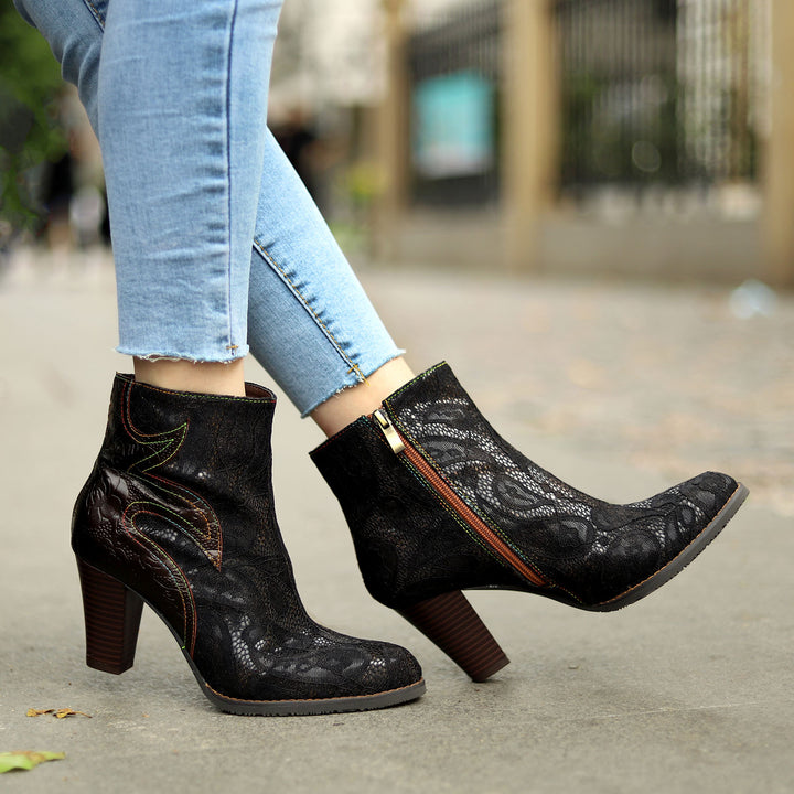 Genuine Leather Soft Lace High Heel Boots