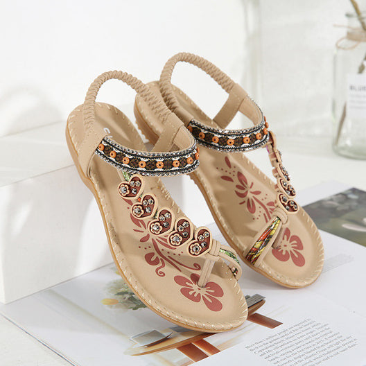 Vintage Bohemian Beaded Rhinestone Beach Sandals