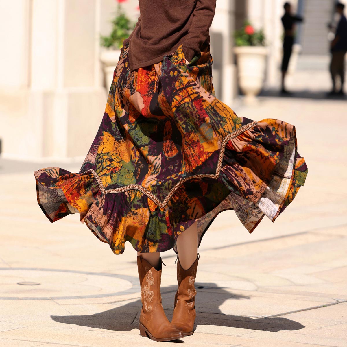 Ethnic Print Cotton Long Skirt