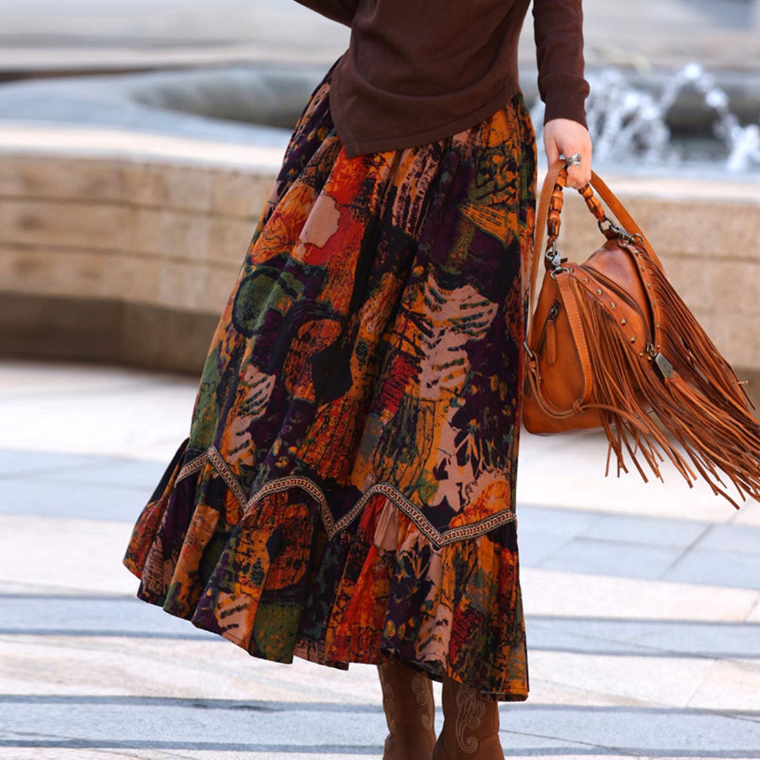 Ethnic Print Cotton Long Skirt