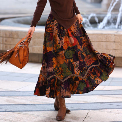 Ethnic Print Cotton Long Skirt