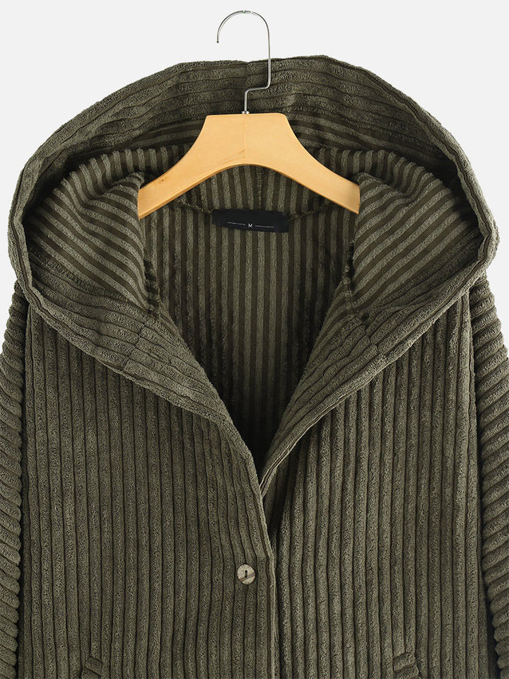 Plus Size Women Fleece Button Pocket Hooded Coat