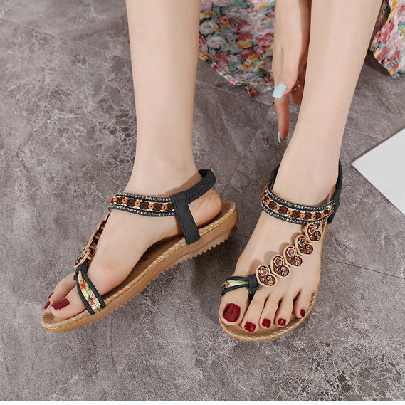 Vintage Bohemian Beaded Rhinestone Beach Sandals