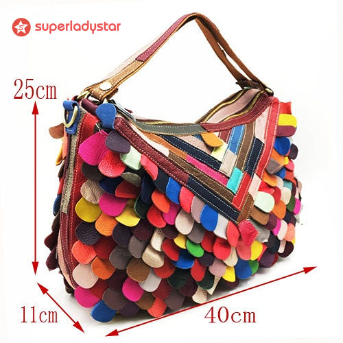 Stylish Leather Multi-color Fringed Bag