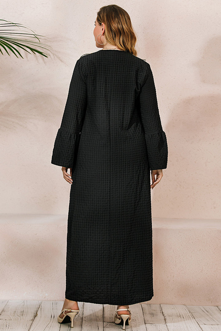 Solid Loose V-Neck Black French Dress