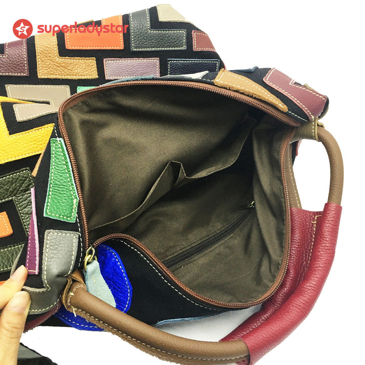 Retro Casual Leather Color Patchwork Handbag