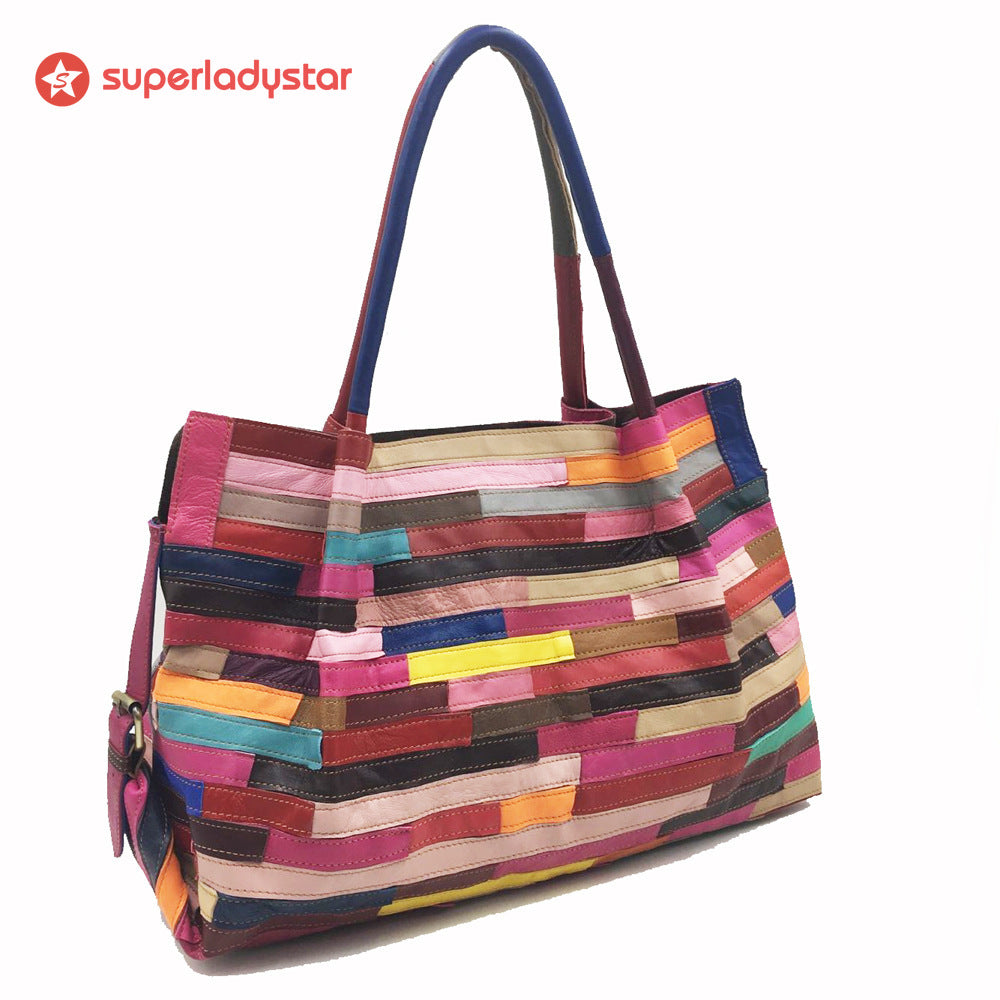 Tote di colore a strisce di pecora vintage patchwork