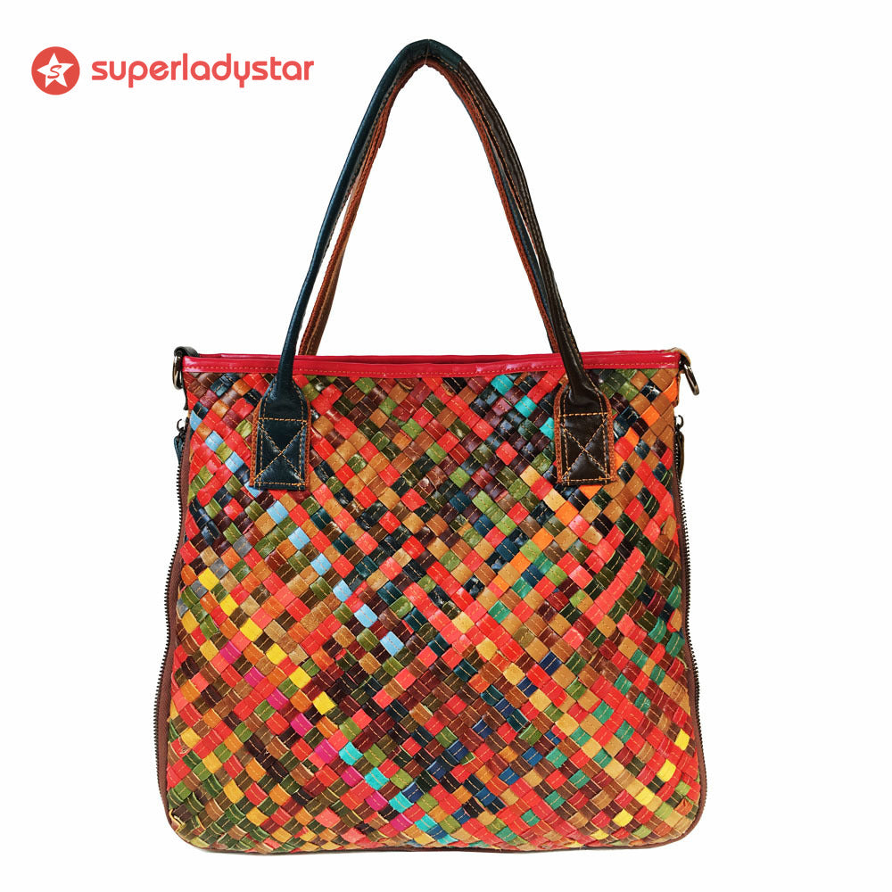 Retro Casual Leather Color Woven Tote