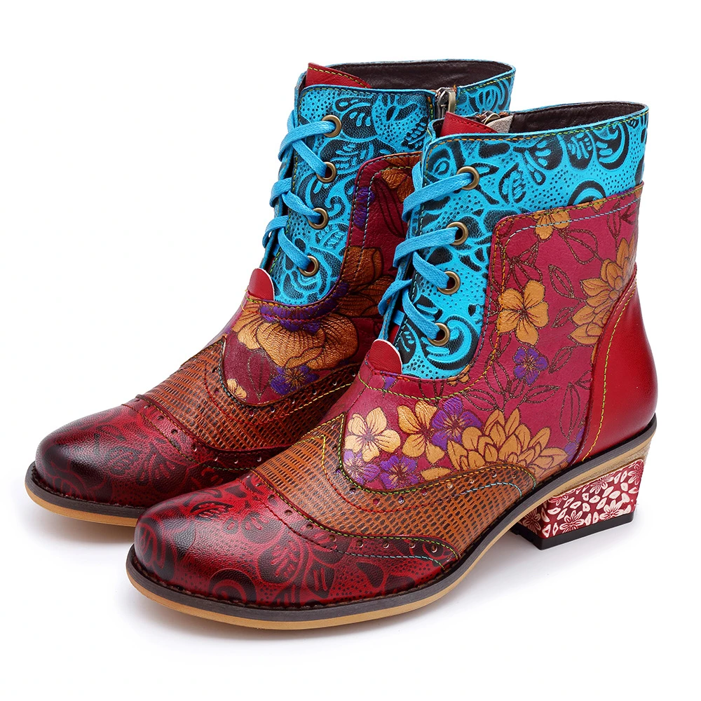 Caviglia e bootie in pelle rossa grossa e bootie