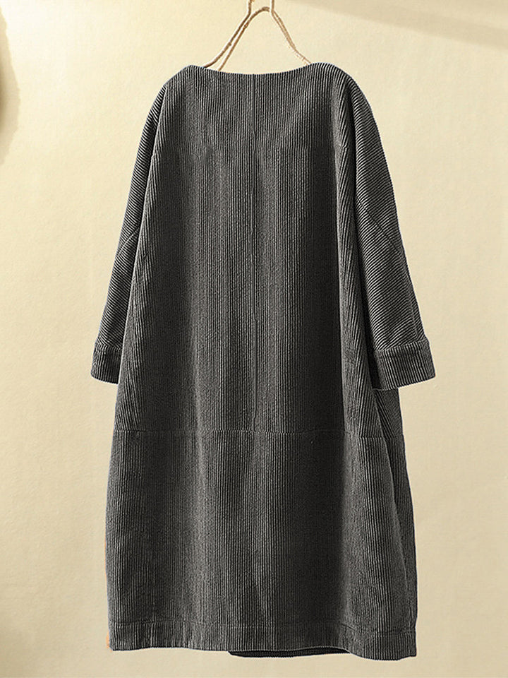 Plus Size Solid Color Vintage Long Sleeve Dresses
