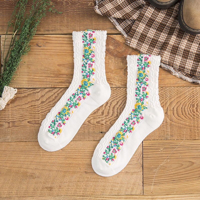 Chaussettes florales rétro pour femmes