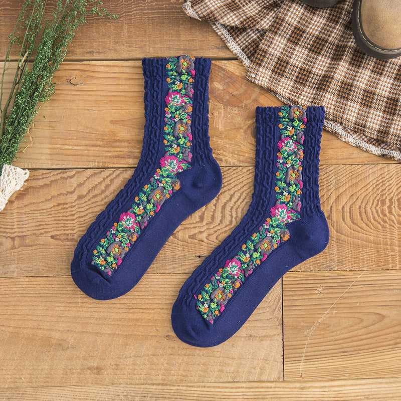 Chaussettes florales rétro pour femmes