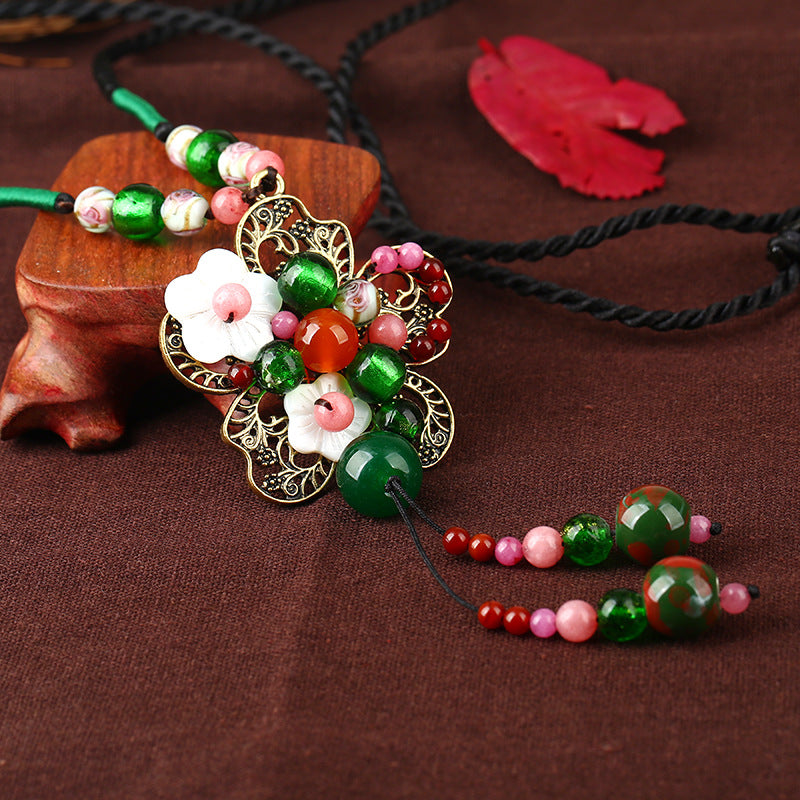 Ethnic Green Agate Charm Necklace