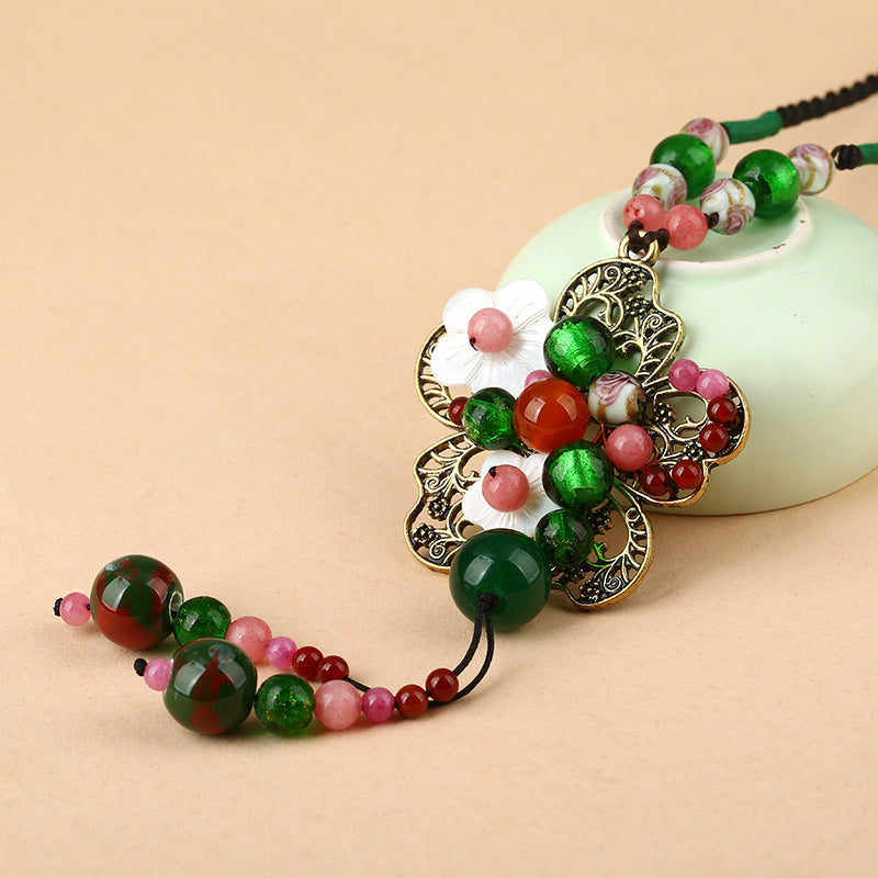 Ethnic Green Agate Charm Necklace