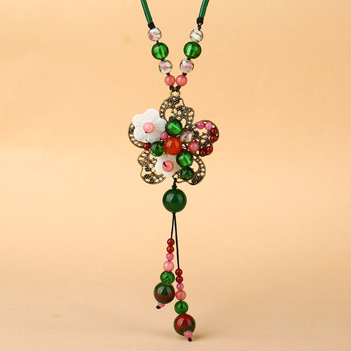Ethnic Green Agate Charm Necklace