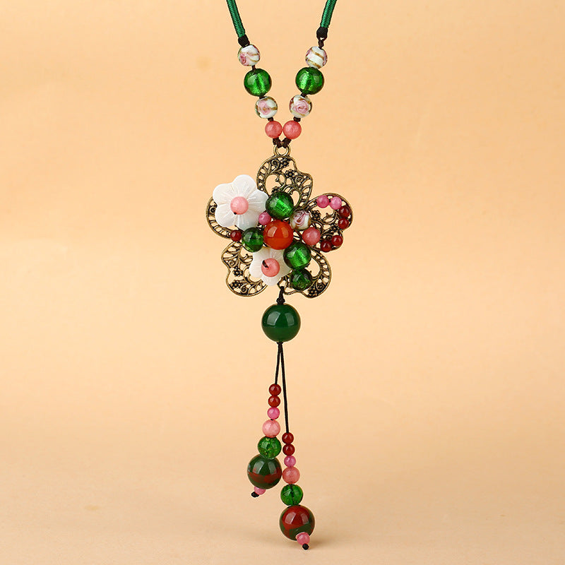 Ethnic Green Agate Charm Necklace