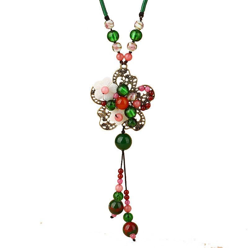 Ethnic Green Agate Charm Necklace