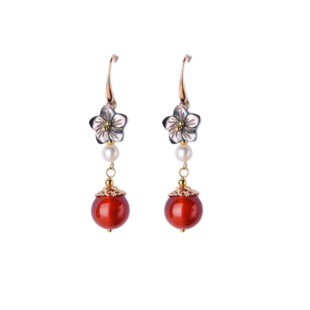 Handmade Red Agate Simple Earrings