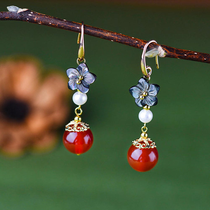 Handmade Red Agate Simple Earrings
