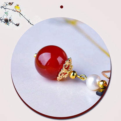 Handmade Red Agate Simple Earrings