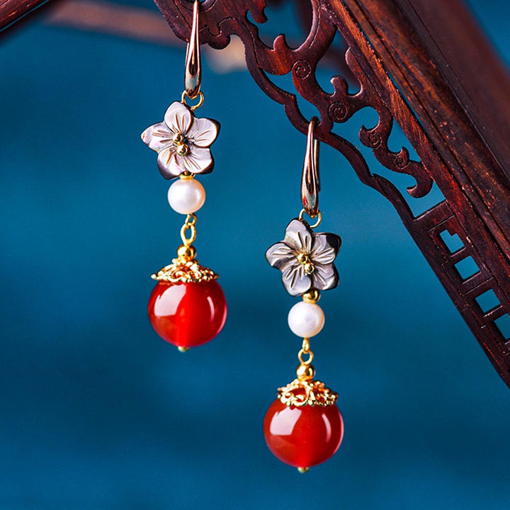 Handmade Red Agate Simple Earrings