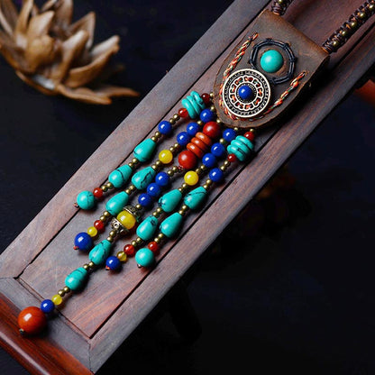 Ethnic Leather Bead Long Necklace