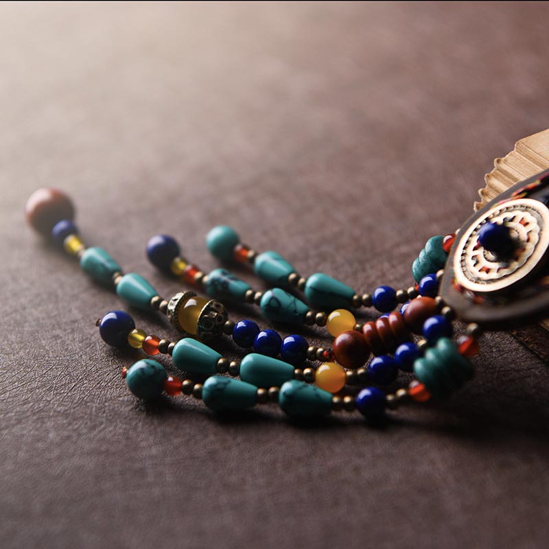 Ethnic Leather Bead Long Necklace