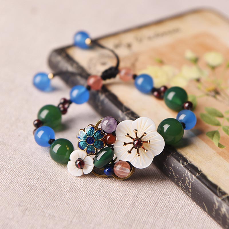 Bracelet à fleurs turquoise tissé