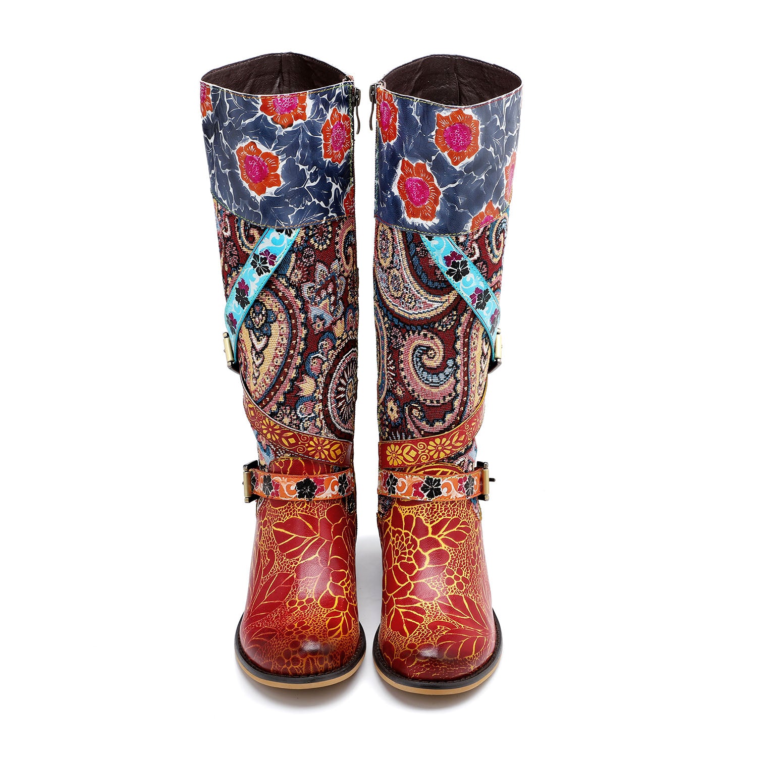 Retro Handmade Floral Embossed Boots