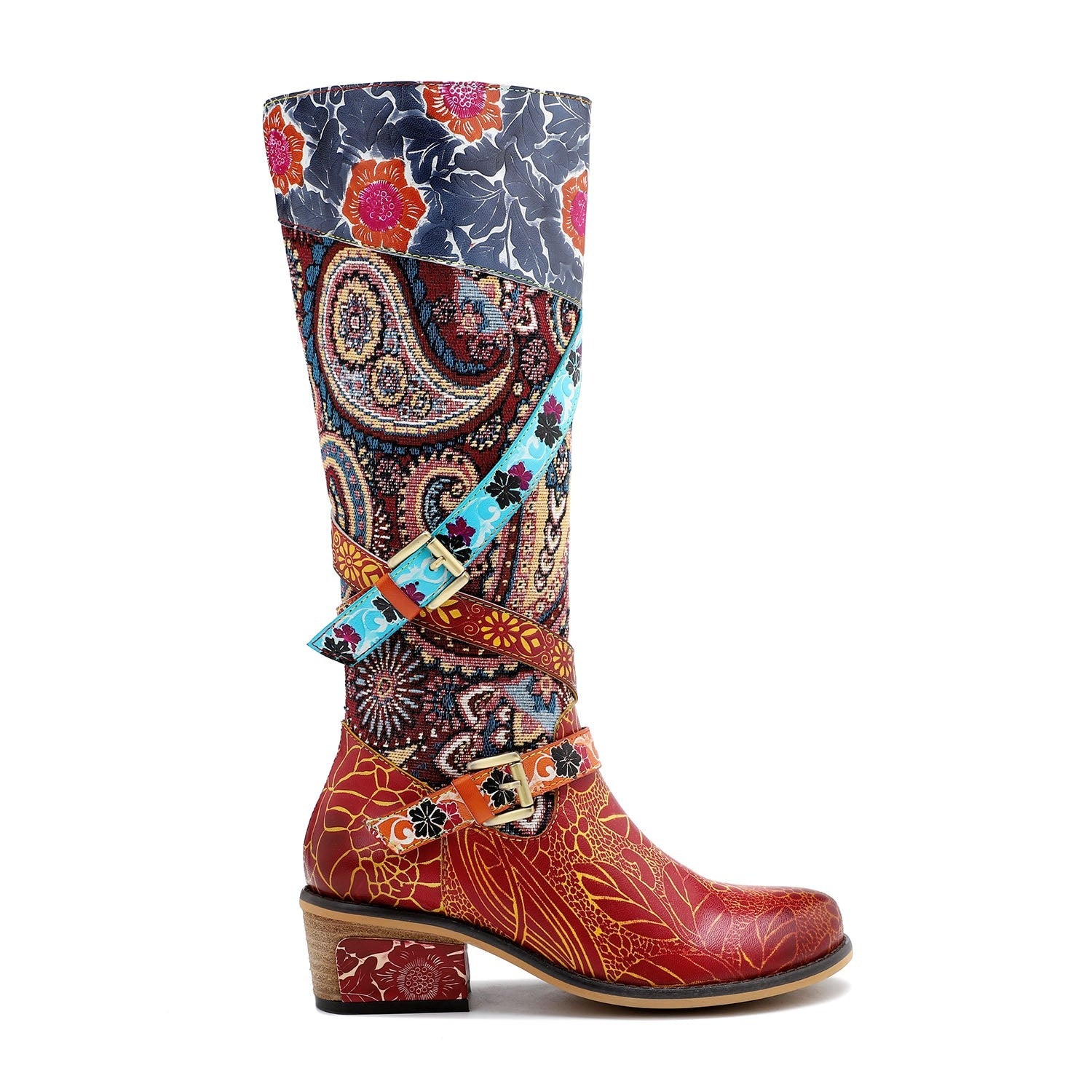 Retro Handmade Floral Embossed Boots