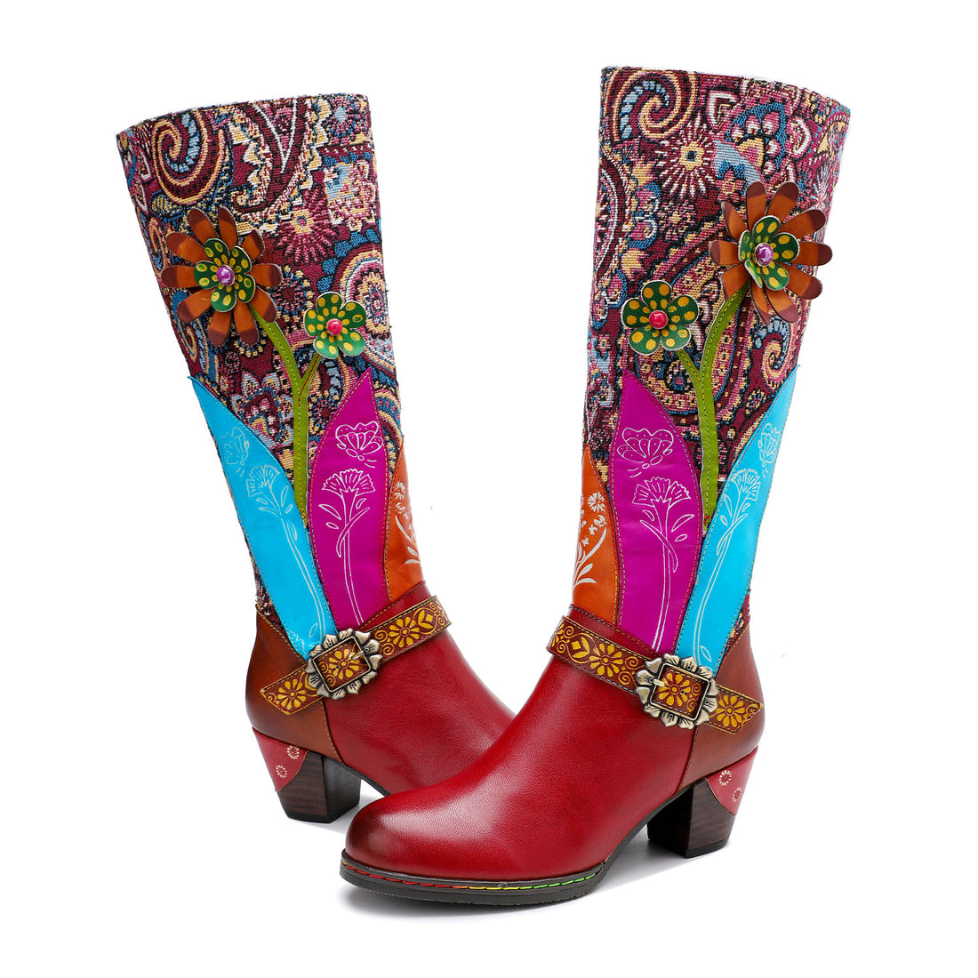 Botas de gravação florais feitas à mão vintage