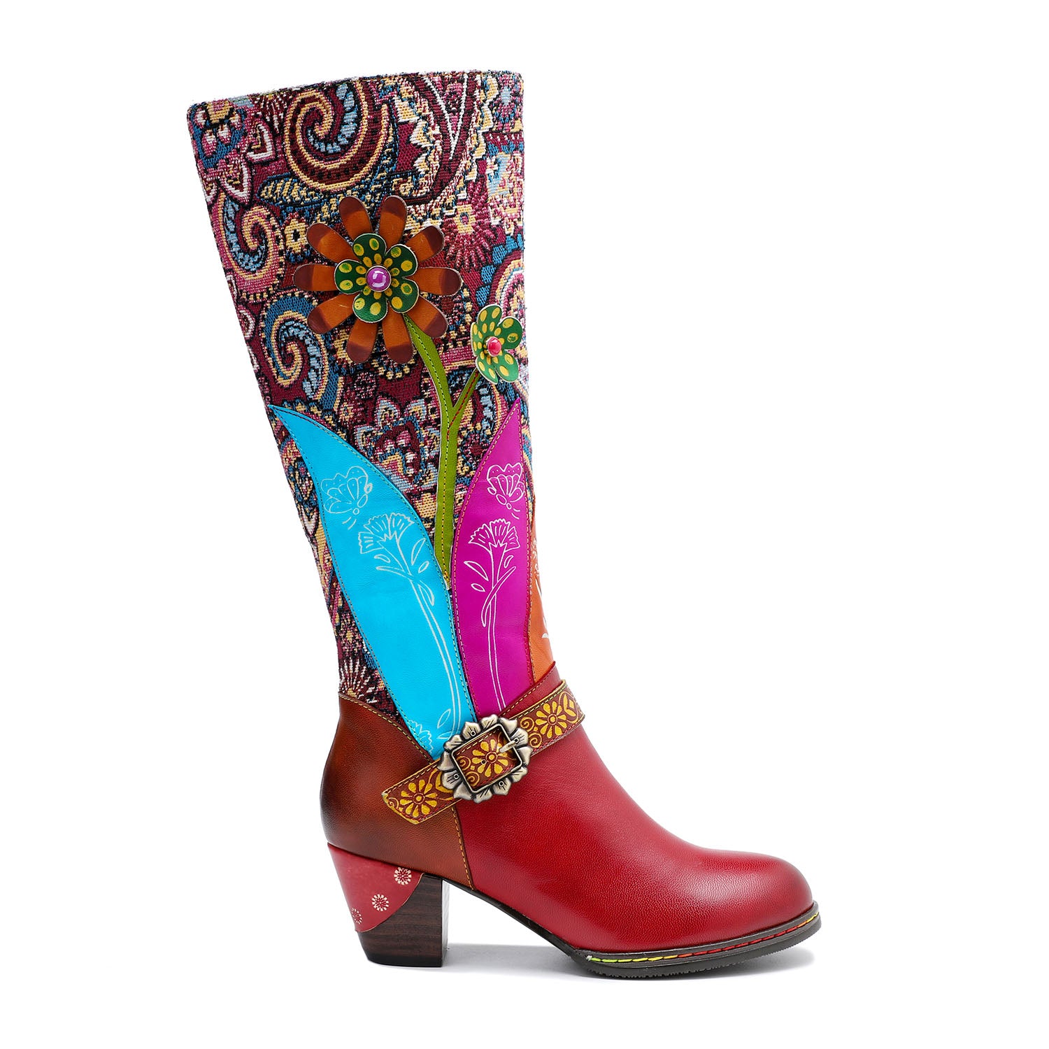 Vintage Handmade Floral Embossed Boots