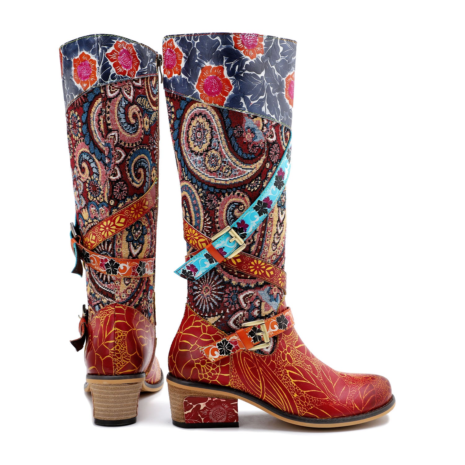 Retro Handmade Floral Embossed Boots