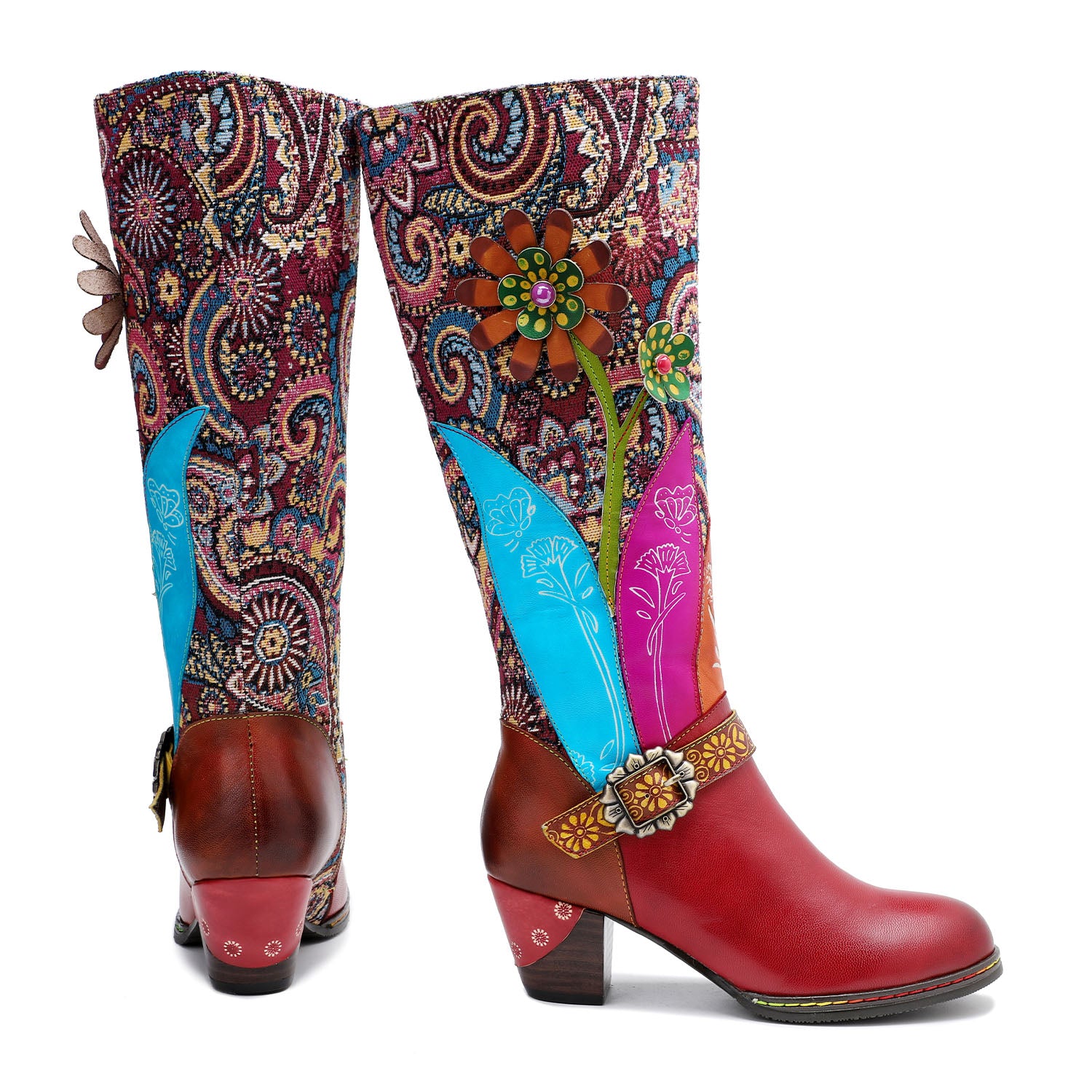 Vintage Handmade Floral Embossed Boots