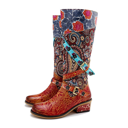 Retro Handmade Floral Embossed Boots