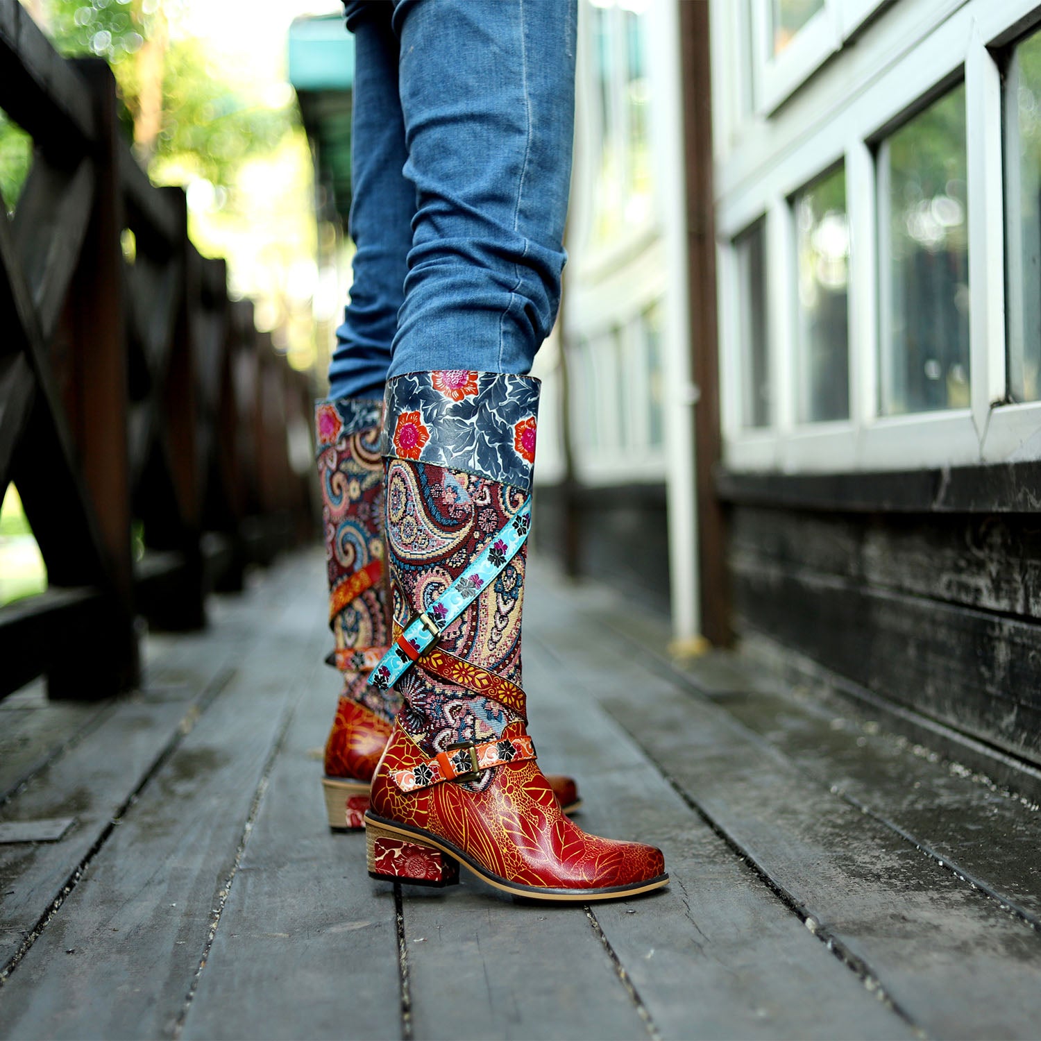 Retro Handmade Floral Embossed Boots