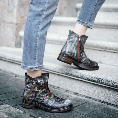 Handmade Rainbow line Real Leather Ankle Boots