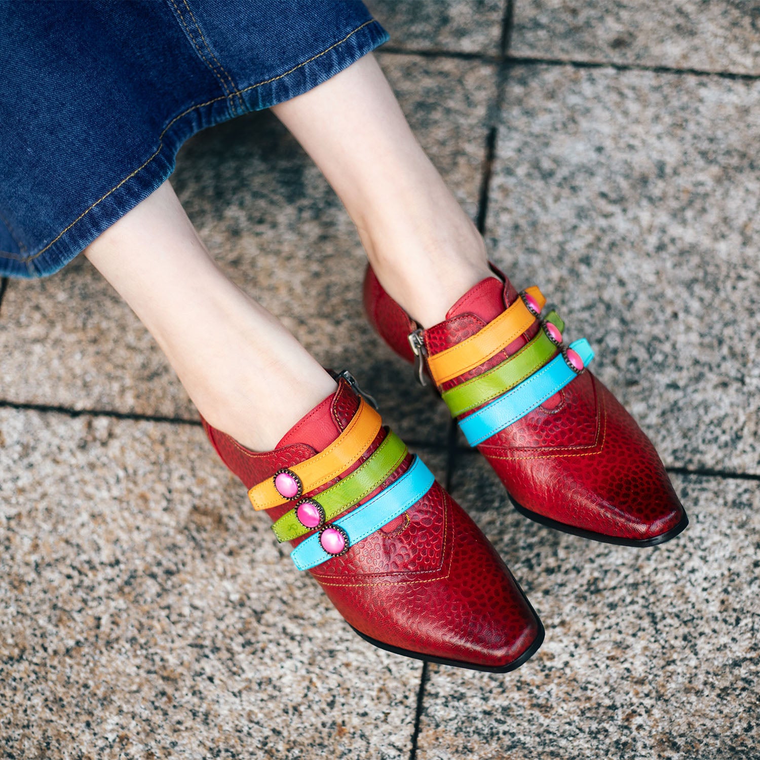 Vintage Mode bunte Schnallenschuhe