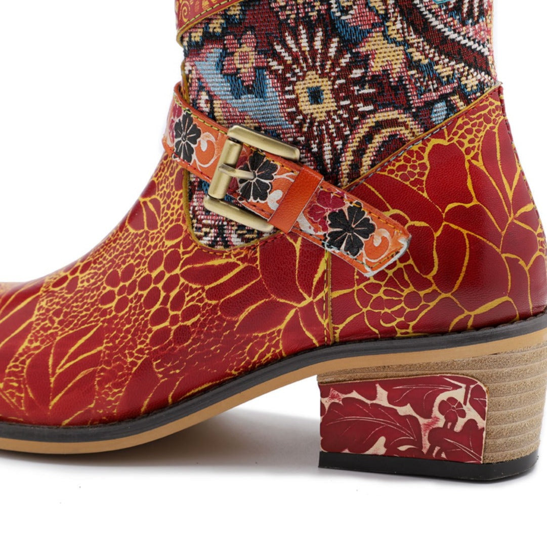 Retro Handmade Floral Embossed Boots