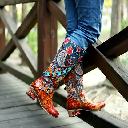 Retro Handmade Floral Embossed Boots