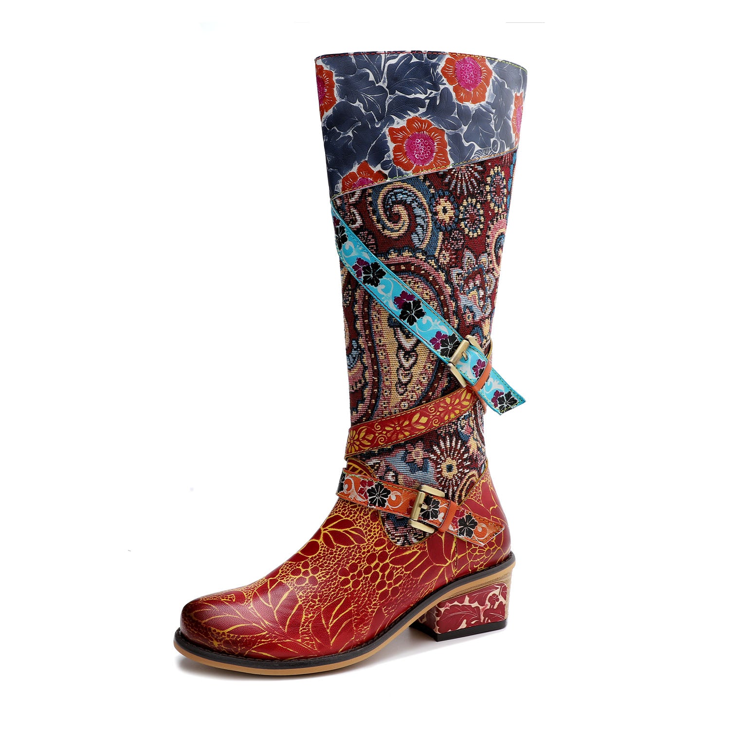 Retro Handmade Floral Embossed Boots