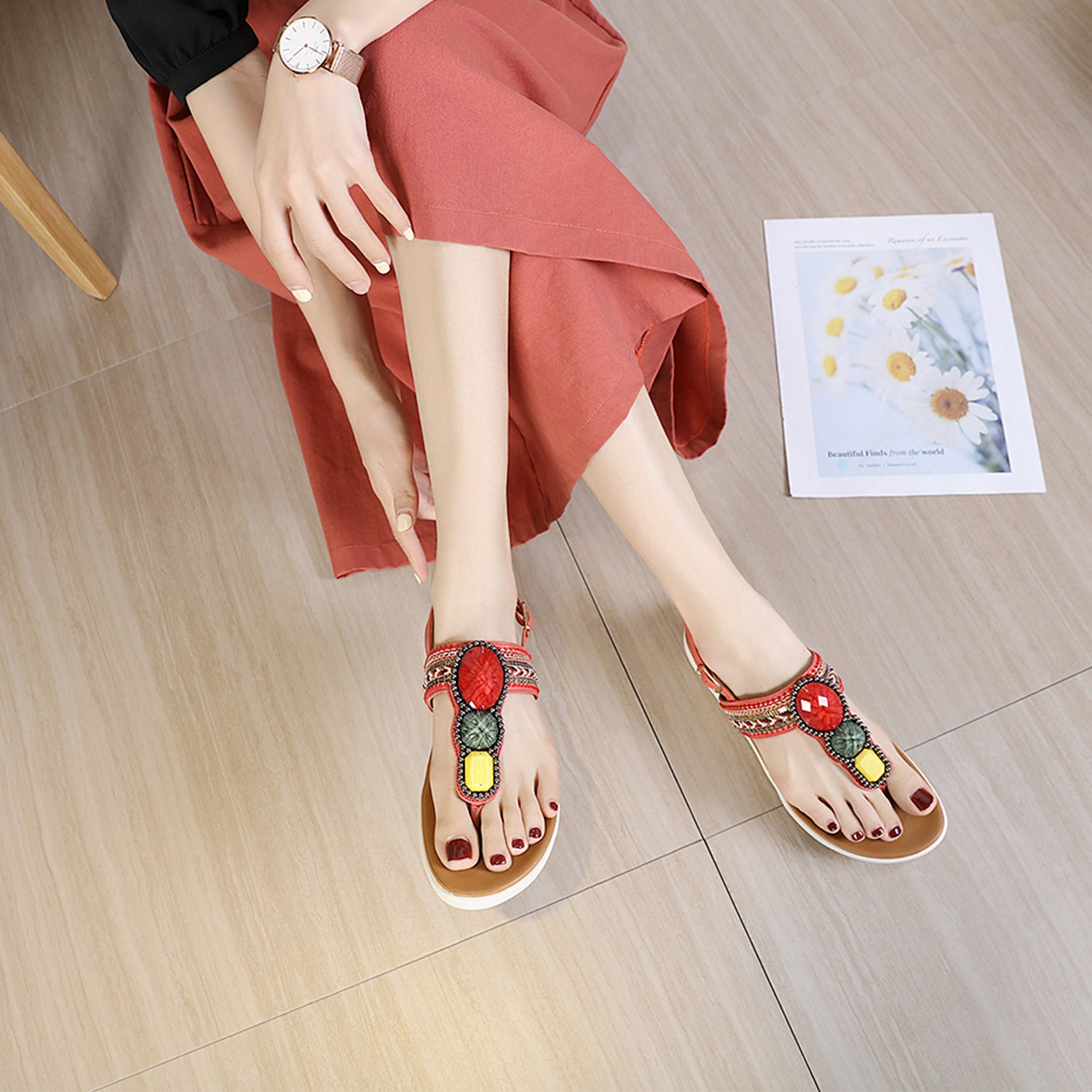 Bohemian Bead Woven Flat Sandals