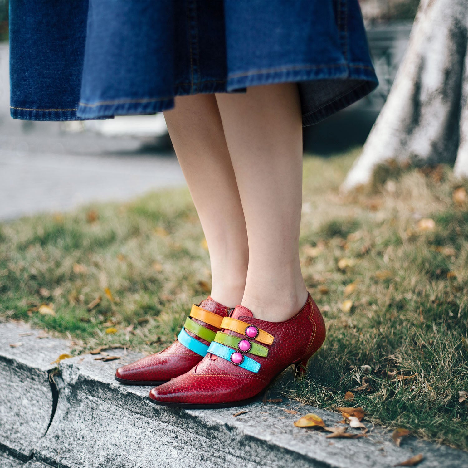 Vintage Mode bunte Schnallenschuhe