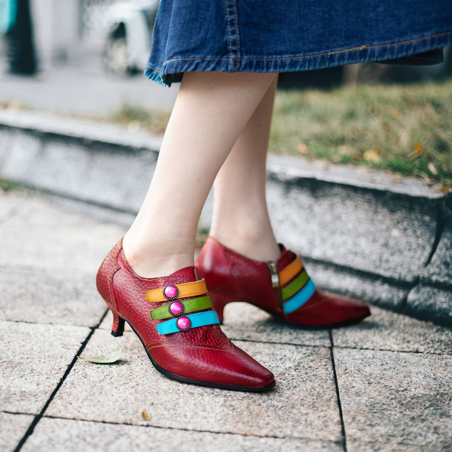 Vintage Mode bunte Schnallenschuhe